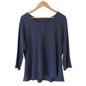 Isaac Mizrahi Live Navy Blue Thermal Top Size XL Henley Neckline Casual Classic